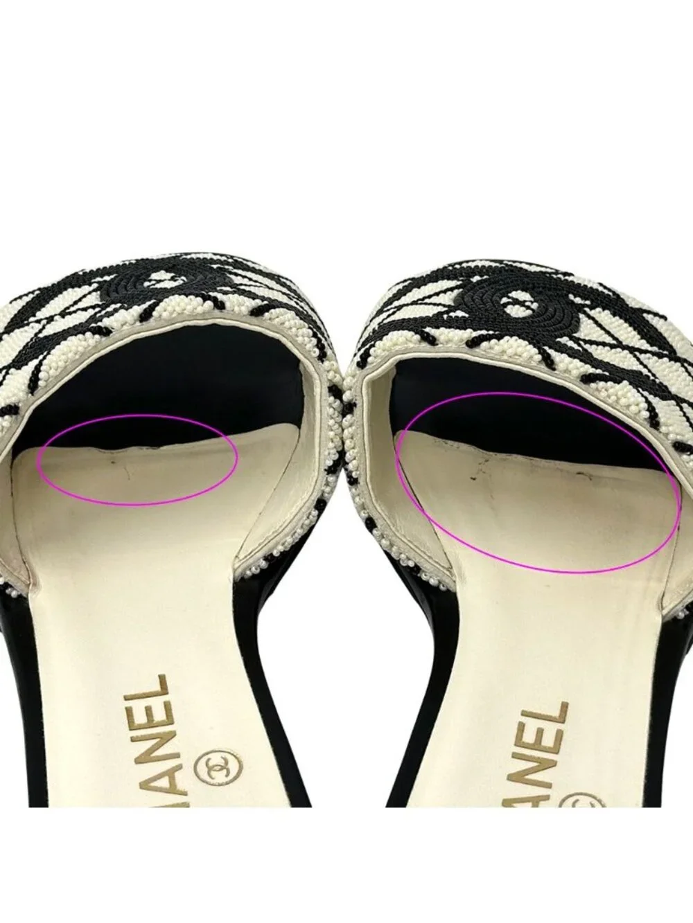 Chanel Sandals CC Logo Beads White Black 38 Summer - Picture 10 of 14